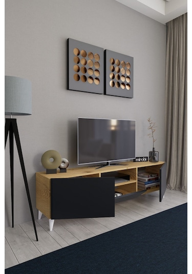 Bravix Modern Tv Ünitesi 3 Bölmeli Tv Sehpası Gövde Çamkapakl... Atlantik Çam - Antrasit