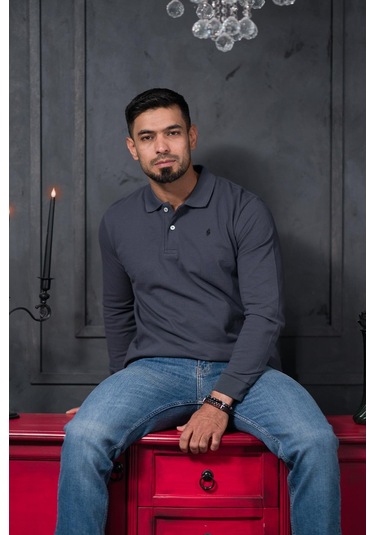 San&fa Regular Fit Polo Yaka Uzun Kol Pamuklu Baharlık Sweatshirt Antrasit