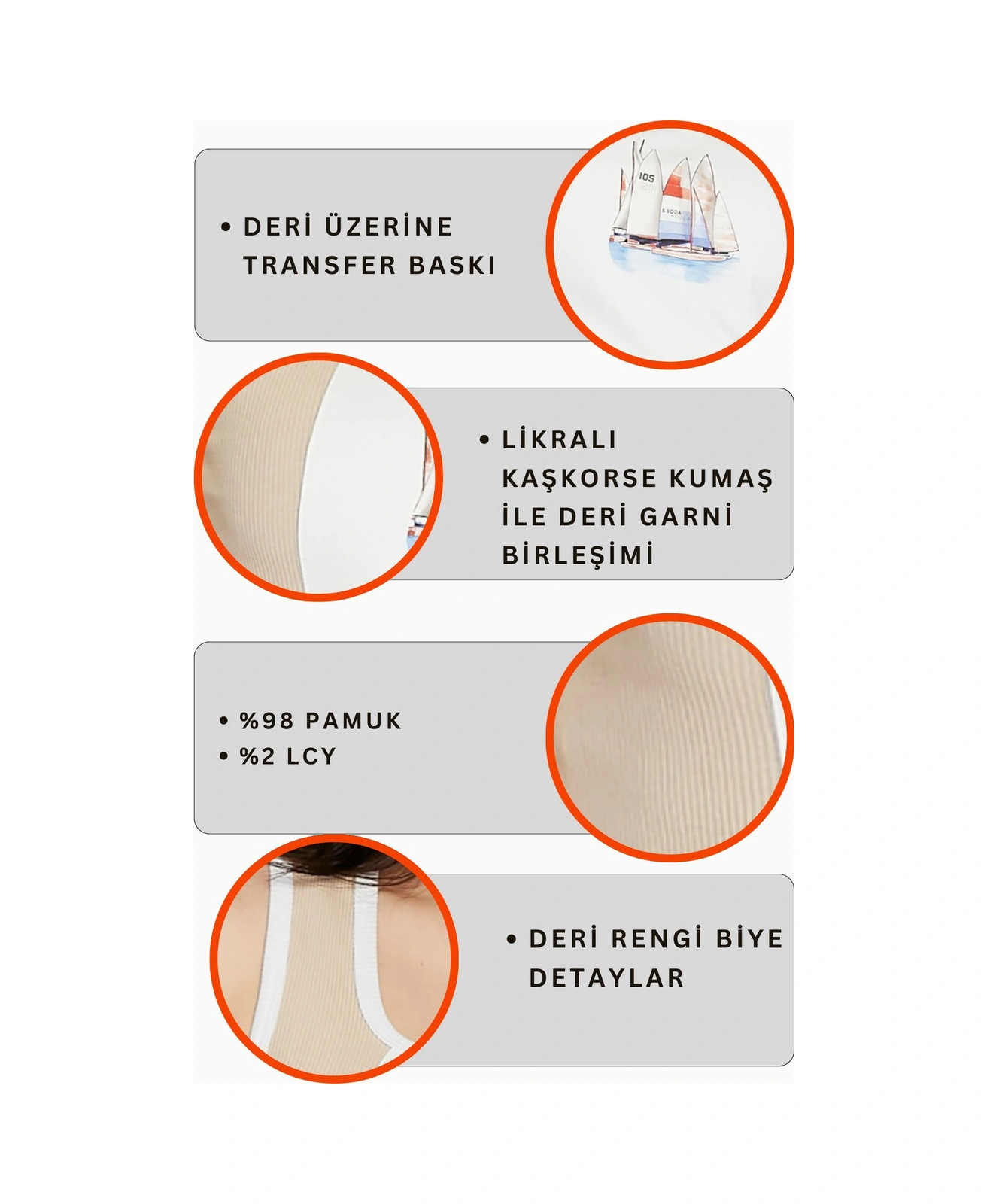 Kadın Deri Crop Ribana Kaşkorse Likralı Deri Garnili Baskılı Crop Büstiyer Deri Üzeri Baskılı Crop Bej