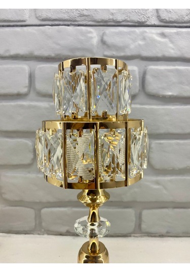 Modern Dekoratif Gold Metal Ayaklı Kristal Kademeli Taşlı Abajur Gold