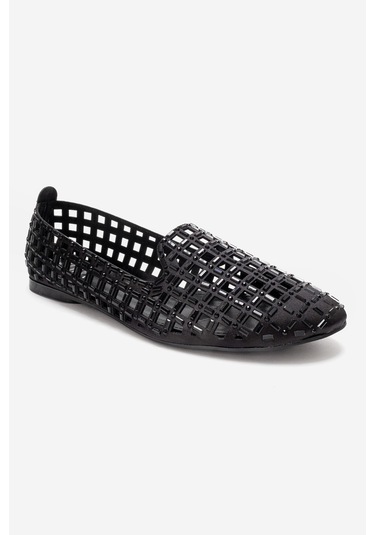 Luvishoes Sılva Siyah Taşlı Kadın Babet Ayakkabı Siyah