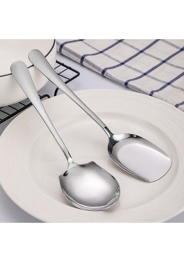 Kangvka Büyük Boy Paslanmaz Çelik Servis Kasa Ve Kaşık Seti - Dayanıklı, Pas Önbelleği Yok, Restoran/ev Kullanıma Uygun Gümüş