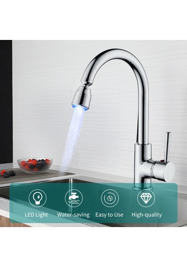 Xiyyadms Led Suya Bağlı Isı Algılayıcı 3 Renkli Kırmızı-mavi-yeşil Dönen Faucet Uçucu Ld8001-b16 - Su Basıncı İle Çalışır, Ev Ve Mutfak İçin Diğer