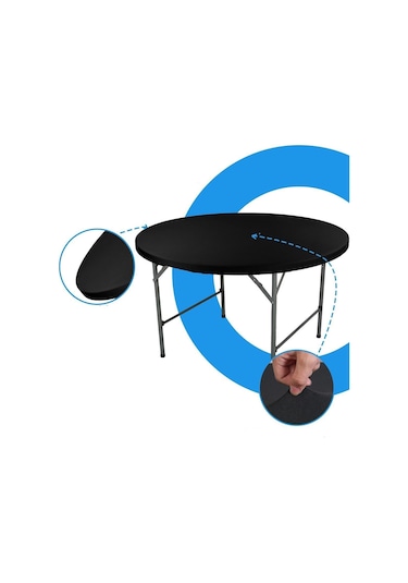 Suntek Fitted Yuvarlak Masa Örtüsü Elastik Kenar Kaymaz Siyah