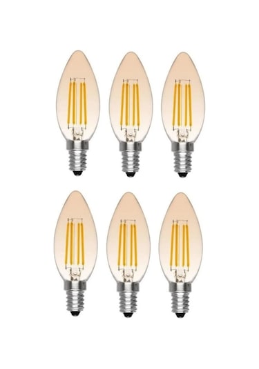6 Adet E14 Ince Duy Buji Mum Amber Renk 4 Watt Rustik Led Ampul E
