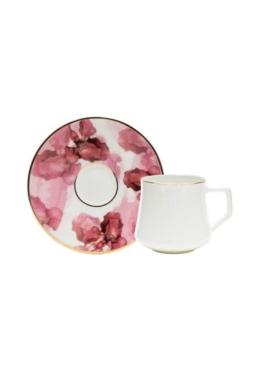 Evaliza Buket Pembe Çiçek 130ml 6 Kişilik Çay Fincan Takımı Pembe