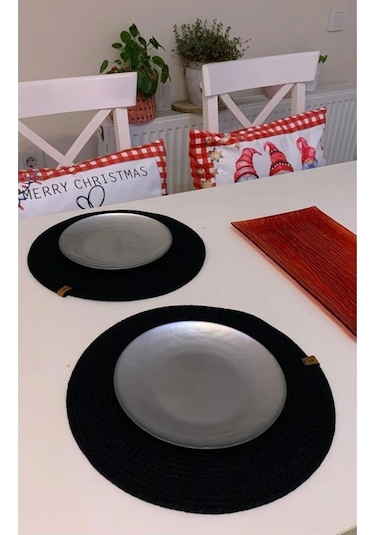 Amerikan Servis Runner Supla Sunum Çeyiz Takım Örme Örgü Tabak Altı Yanmaz Füme Renk 6 Adet Füme