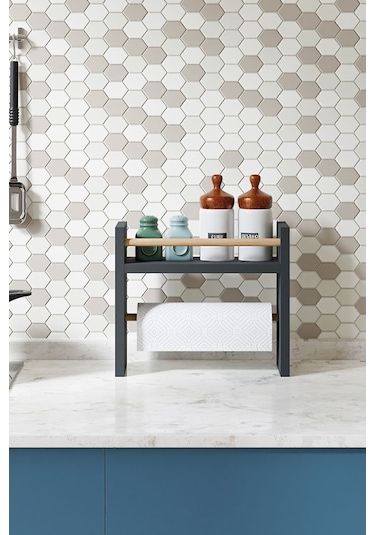 Rulo Havlu Takılabilir Baharatlık Standı Tezgah Üstü Düzenleyici Ahşap Raf - Antrasit Gri