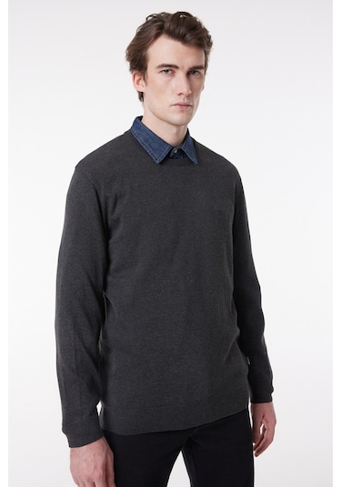 Regular Fit Normal Kesim Sıfır Yaka Triko W8A02P036 Gri Melanj