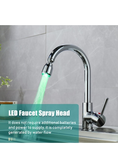 Xiyyadms Led Suya Bağlı Isı Algılayıcı 3 Renkli Kırmızı-mavi-yeşil Dönen Faucet Uçucu Ld8001-b16 - Su Basıncı İle Çalışır, Ev Ve Mutfak İçin Diğer