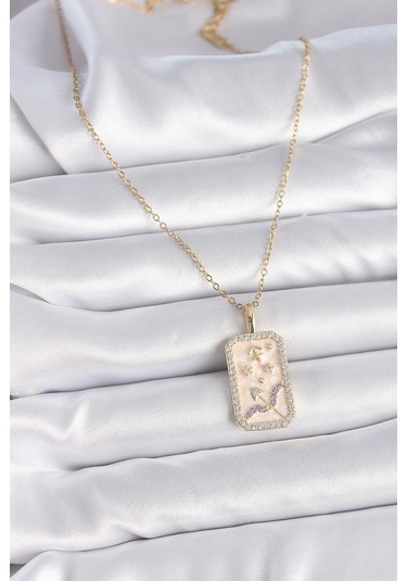316l Çelik Gold Renk Zincir Yay Burcu Zirkon Taşlı Kadın Kolye - Tj-bko9464 Gümüş