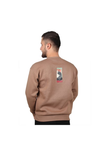 MANTA 5329 Sırt Baskılı Sweatshirt-25658 Kahverengi