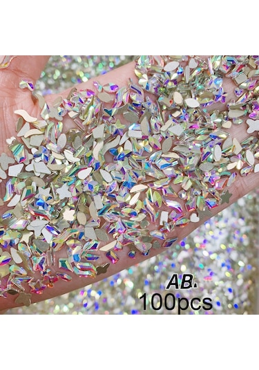 100 Adet/torba Çok Şekiller Mini Cam Nail Art Rhinestones 3d Temizle/ab/kırmızı/altın Sparkle Flatback Kristaller Mücevher Taş Tırnak Sanat Zanaat Ordu Yeşil Bej