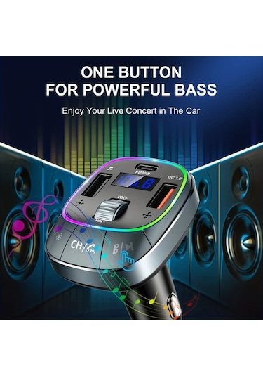 Xuweiwei Gri Laımıcaerın Araba Kablosuz 50 Adaptoru Eller Serbest Arama 8rgb Arka Aydinlatma Pd 30w Usbc Qc 30 Hizli Sarj Tum Araclar Icin Fm Verici