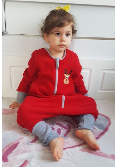 Yorni Bebek Çocuk Uzun Kollu Oeko-tex Mikro Polar Uyku Tulumu Kırmızı