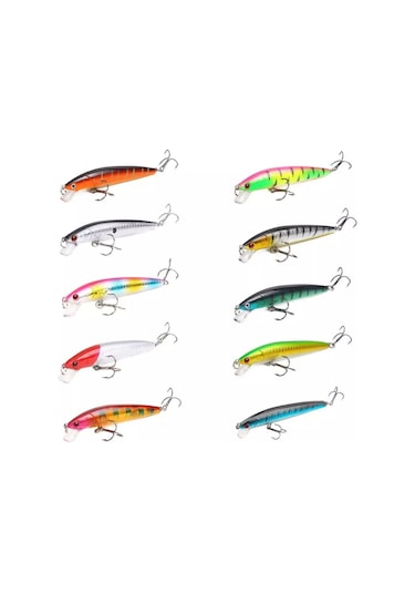 10 Adet 10cm 9gr Minnow Olta Yem Seti Rapala 1m Derinlik 10 Renk Karbon Çelik İğne