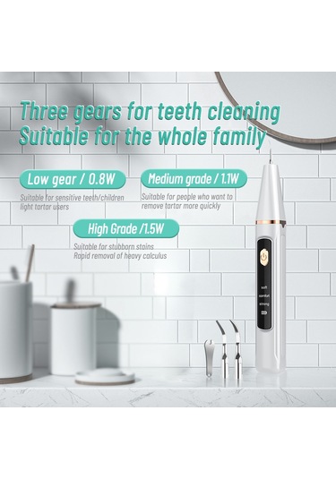 Moveevo Ev İçin Akıllı Ultrasonik Diş Temizleyici, Üç Seviye Ayar, Taş Aşınması Temizleyici, 37khz Frekans, 450mah Pil Temel Versiyon Beyaz