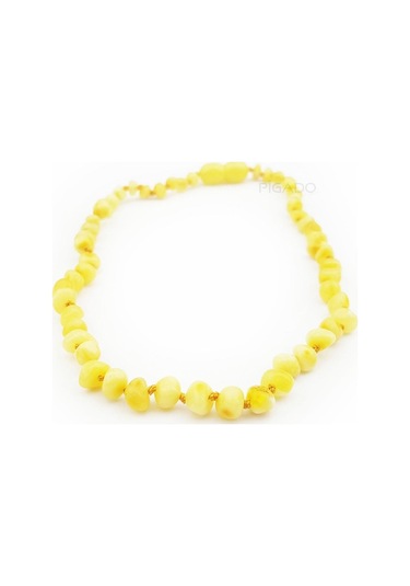 Saatcaddesi Pigado Gerçek Sarı Damla Kehribar Bebek Diş Kolyesi Altın