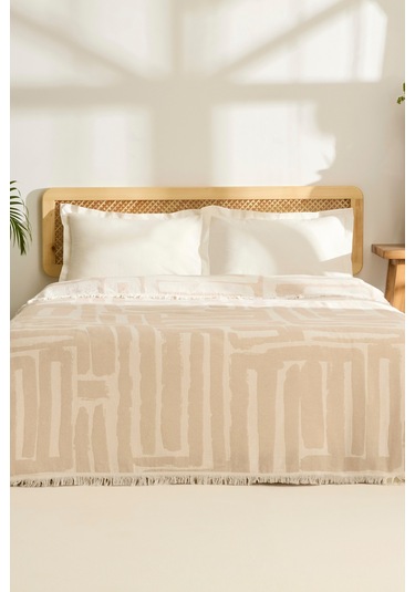 Kaşmir Home Mosy Çift Kişilik Jakar Muslin Pike Bej Bej