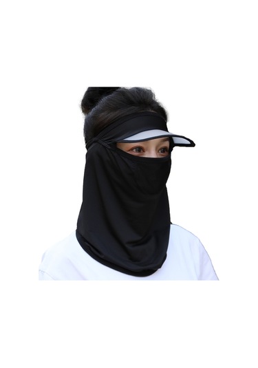 Geeroyoo Kışlak Tam Yüz Koruyucu Güneş Maske, İce İpi Elastik Material, Nefes Alabilir, Güneş Işığını Engelle, Bisiklet Sürüşü İçin, Yazlık, Siyah, Şapkalı Siyah