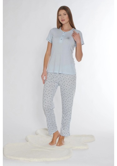 Kısa Kol Pijama Takımı Viskon Alperi 780-58 Mavi