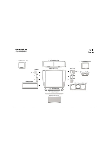 Volkswagen Passat Konsol-torpido Kaplama 2004-2005 21 Parça-alüminyum Alüminyum