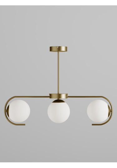 Ayza Modern Eskitme Metal Gövdeli 3 Lü Beyaz Cam Küre Avize