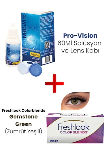 Pro-vision Lens Solüsyonu + Freshlook Colorblends Gemstone Green Renkli - Numarasız Lens Hediyeli
