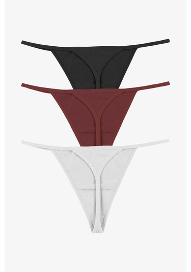 Kadın Pamuklu Basic Tanga Külot 3'lü Paket Kk20501 Siyah - Ekru