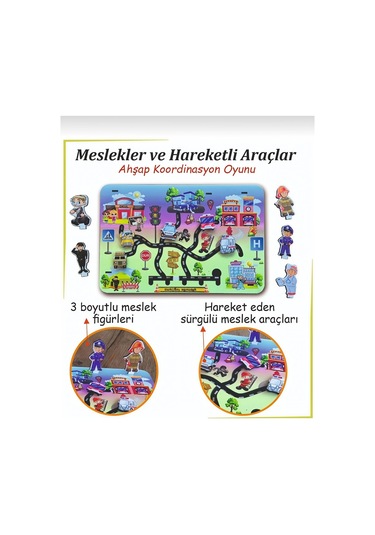 Ahşap Koordinasyon Oyunu Hareketli Araçlar, Meslekler Ve Trafik Levhaları