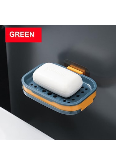 Yeşil Kendinden Yapışkanlı Çift Katmanlar Sabun Kutusu Mutfak Aletleri Banyo Organizatör Raf Aksesuarları