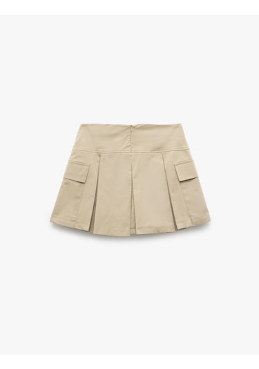 Koton Pamuklu Gabardin Kumaş Kargo Cepli Mini Pileli Şort Etek Taş 5sak70049ew Taş
