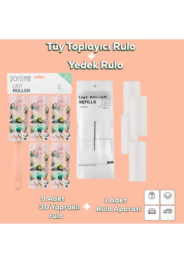 Porsima 3106 Kedi Köpek Tüy Toplayıcı Rulo + 8 Adet Yedek Rulo So