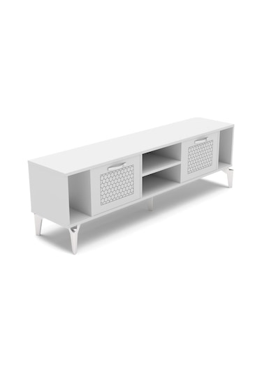 Tv Sehpası Tv Ünitesi Beyaz Gümüş 160 Cm Linya 5043 Gri