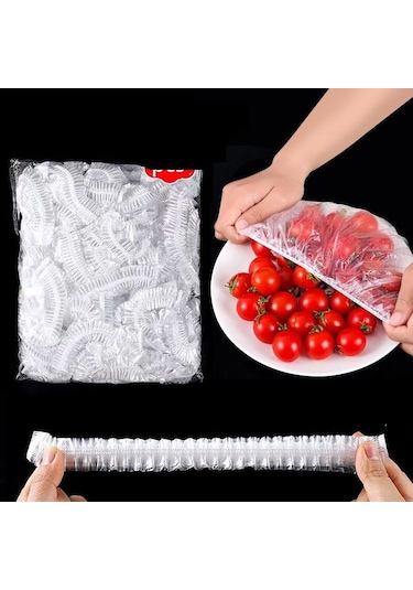 100 Adet Lastikli Tazeliği Koruyan Tencere Ve Tabak Bonesi Esnek Strech Kapak Şeffaf