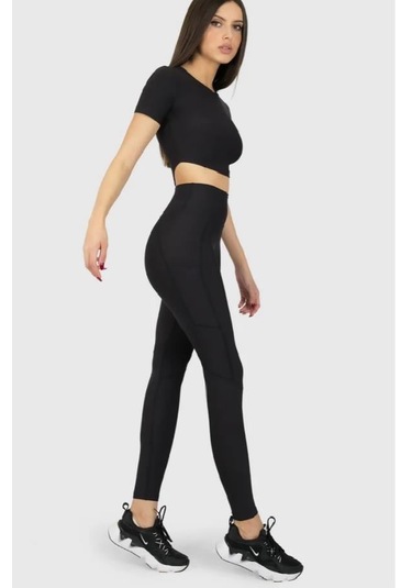 Superstacy İki Beden İnceltici Toparlıyıcı Ultra Yüksel Bel Korse Cepli Sportayt SiYAH