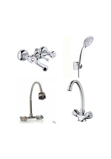 Erce Klasik Banyo Spiralli Lavabo + Eviye Bataryası Duş Takımı