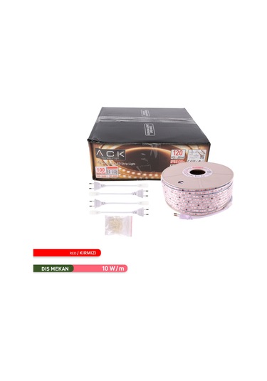 Ack 120 Led Li Şerit Led Kırmızı 220v 10w 100m