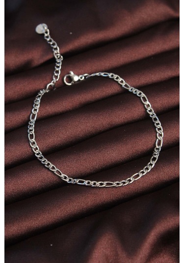 Bakımlı Erkek İçin Silver Çelik Kuş Gözü Zincir Bileklik Gri