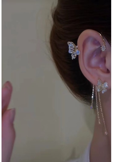 Wezone Gümüş Renkli, Taşlı Kelebek Desenli, Dikişsiz Telli Küpe, Kadınlar İçin Modern Ve Şık Aksesuar, Her Zaman Elbette Uygun Diğer