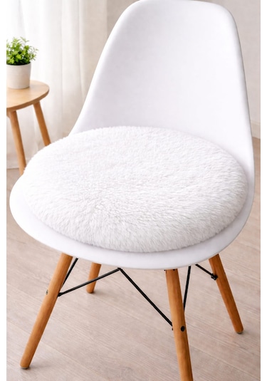 2 Adet Yuvarlak Sandalye Minderi 40cm Beyaz