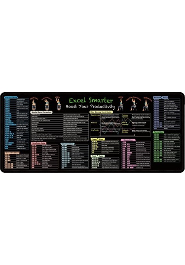 Excel Kısayolları Klavye Mouse Pad Büyük Kaymaz Ofis Masa Matı 11 Kısayol