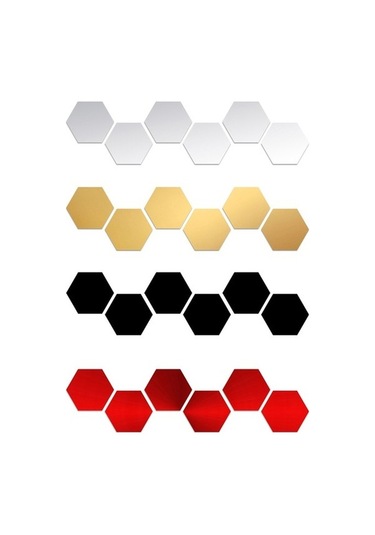 Opulentliving Yulong Mufunye 12 Adet Hexagon Ayna Çıkartması - Yatak, Banyo, Salon Dekoru