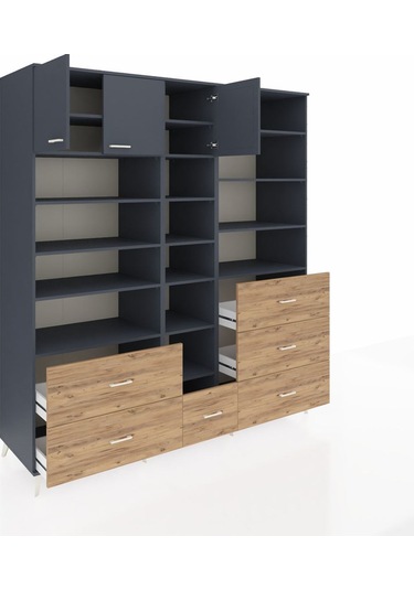 Kronos Dolap 17 Raflı 6 Çekmeceli 3 Kapaklı 220x59x243 Antrasit-antrasit/çam Antrasıt/atlas Çam