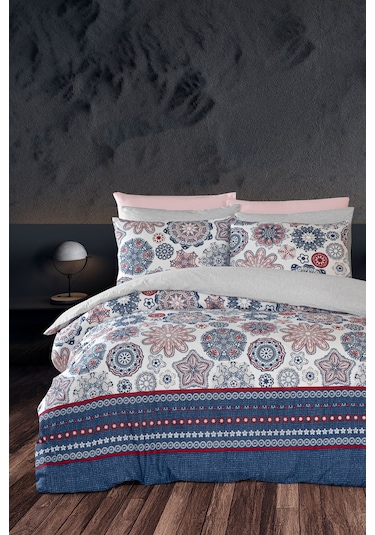 Lastikli Çarşaflı Tek Kişilik Nevresim Takımı Star Lacivert-gri