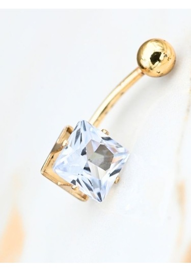 316l Cerrahi Çelik Gold Kare Zirkon Taş 8 Mm Zirkon Taş Göbek Piercing-gbkpr63 Çok Renkli