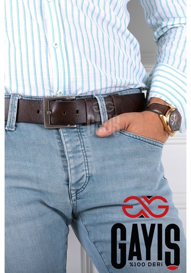 Özel Oval Kutulu Hakiki Manda Derisi Kahverengi Erkek Kot Kemeri Çeyizlik Kemer Kahverengi