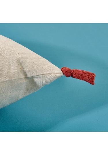 Evidea Soft Nakışlı Püsküllü Kırlent - Ekru / Kiremit - 40x40 Cm Ekru / Kiremit