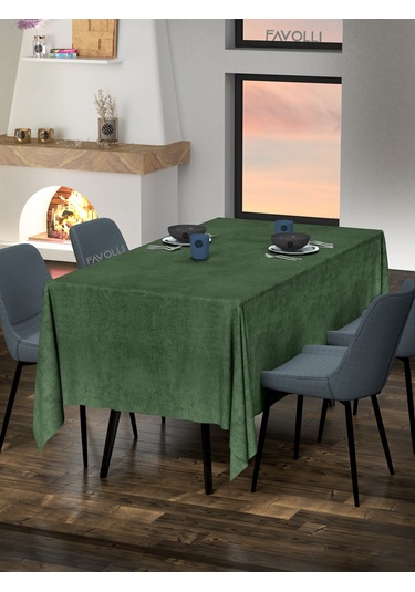Kadife Dokulu Zeytin Yaprağı Masa Örtüsü Zeytin Yaprağı