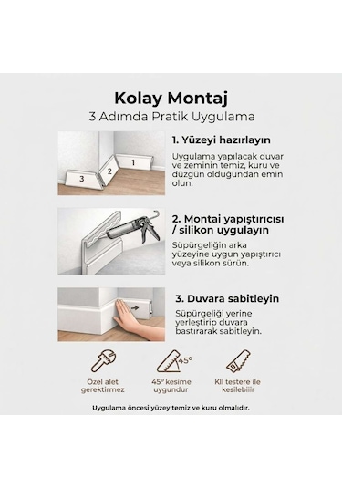 Espumo Kompozit Süpürgelik 8 cm Siyah | Suya Dayanıklı Parke Duvar Süpürgelik 2,40 m ESP206